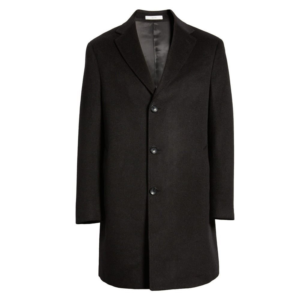 Nordstrom Cashmere Overcoat Men's 46R Black MTR Italian Made Fabric